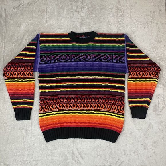 Tommy Hilfiger Vtg Sweater Mens‎ M Striped Colorblock Crew Neck Preppy 90s Funky - Picture 1 of 9